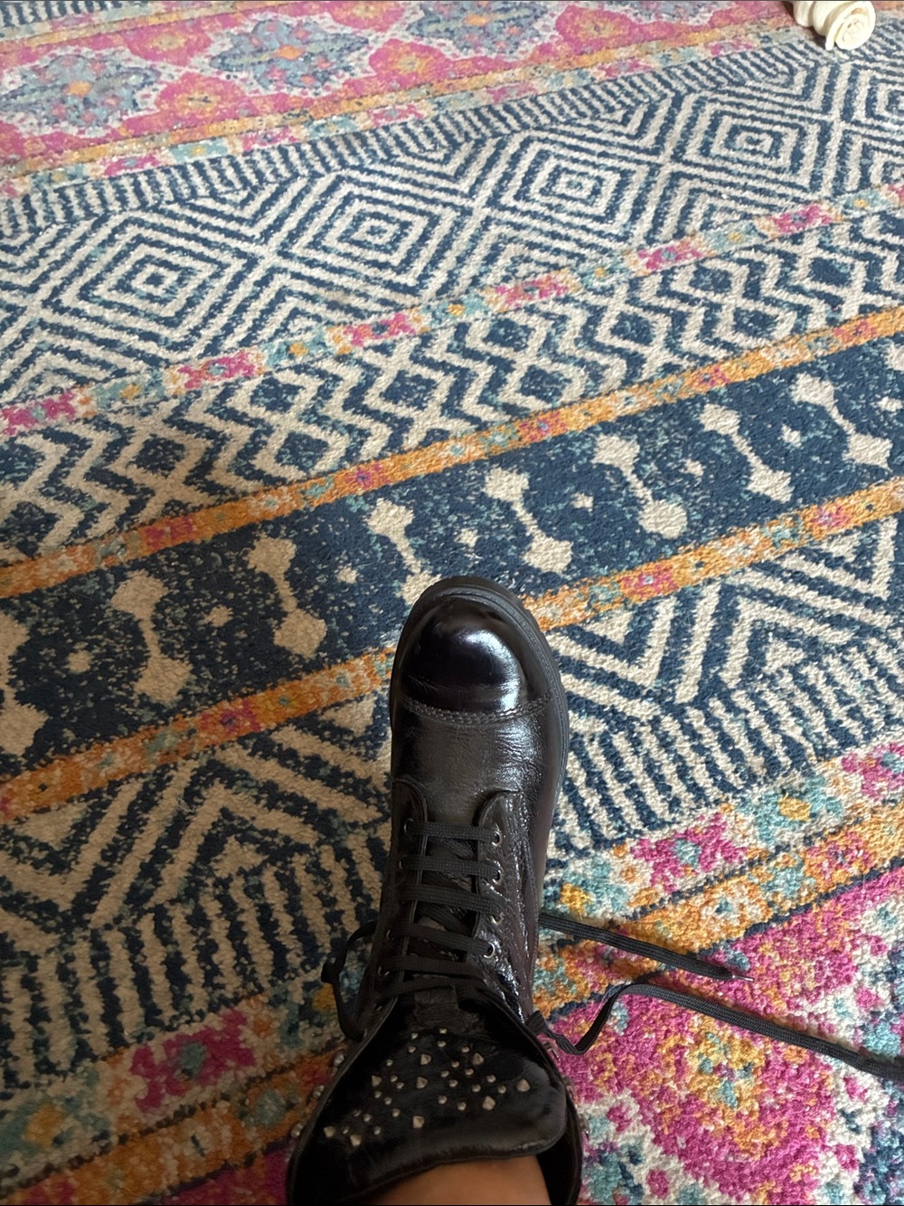 Barneys New York Black Leather Lace-Up Studded Combat Boot